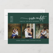 エメミニマルラルドグリーンフォトQRコード日付の保存 ポストカード (正面/裏面)