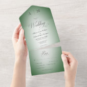 エメミニマルラルドグリーン&ホワイトぼやけディモダンナー オールインワン招待状 (貼ってはがせる)