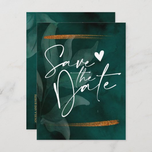 エメモダンラルドのグリーンと離れの日付を保存Anno 案内ポストカード (正面/裏面)