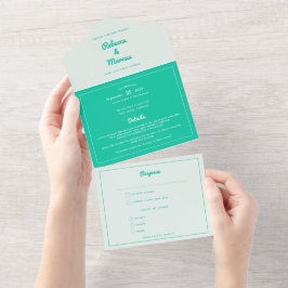 エメモダンラルドはっきりしたミントグリーンレトロビベス結婚ズ オールインワン招待状