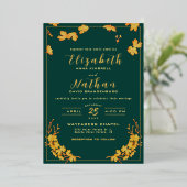 エメモダンラルドエレガントグリーン&金ゴールドフローラ結婚ズ 箔招待状 (立ち正面)