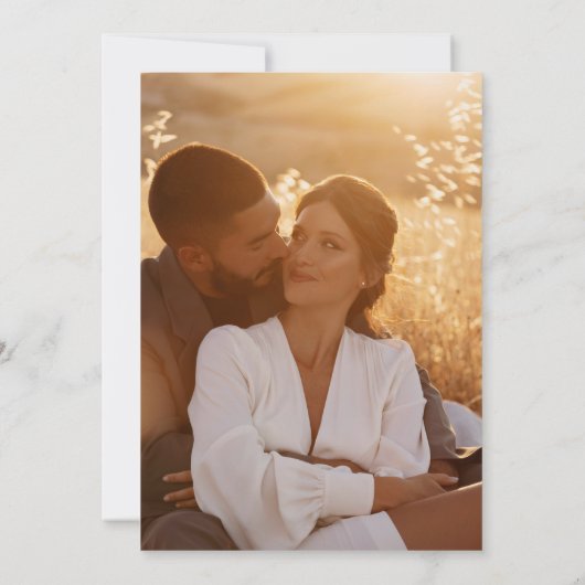 エメモダンラルドグリーンと金ゴールドフローラ写真結婚 招待状 (裏面)