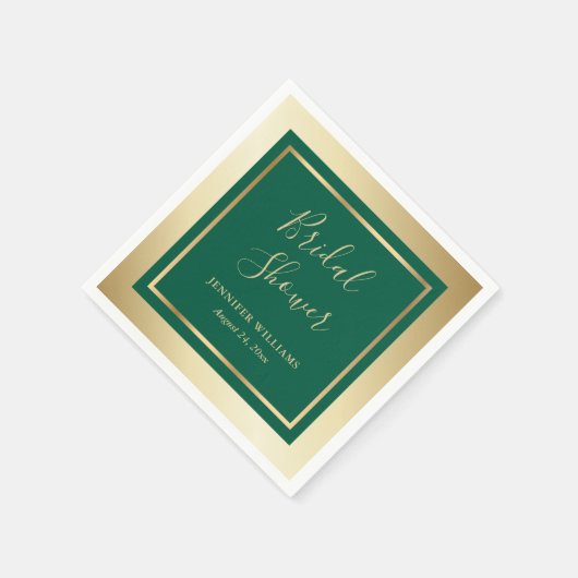 エメモダンラルドグリーンと金ゴールドブライダルシャワー スタンダードカクテルナプキン (角)
