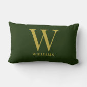 エメモダンラルドグリーンと金ゴールドモノグラムの姓 ランバークッション (裏面)