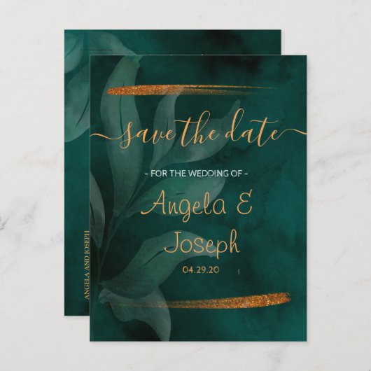 エメモダンラルドグリーンと離れエメラルドの日付を保存 案内ポストカード (正面/裏面)