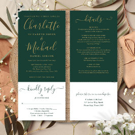 エメモダンラルドグリーンエレガント金ゴールドスクリプト 招待状