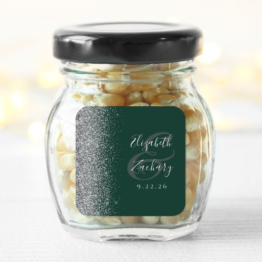 エメモダンラルドグリーンシルバーグリッターエッジ結婚ズ スクエアシール