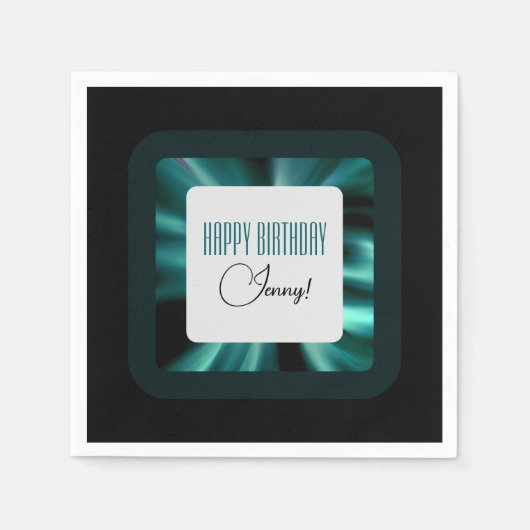 エメモダンラルドグリーンブラックとホワイト スタンダードカクテルナプキン (正面)