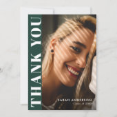 エメモダンラルドグリーン写真卒業 サンキューカード (正面)