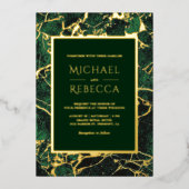 エメモダンラルドグリーン大理石結婚写真の金ゴールド 箔招待状 (正面)
