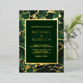 エメモダンラルドグリーン大理石結婚写真の金ゴールド 箔招待状 (立ち正面)