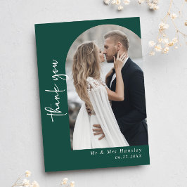 エメモダンラルドグリーン結婚フォト サンキューカード