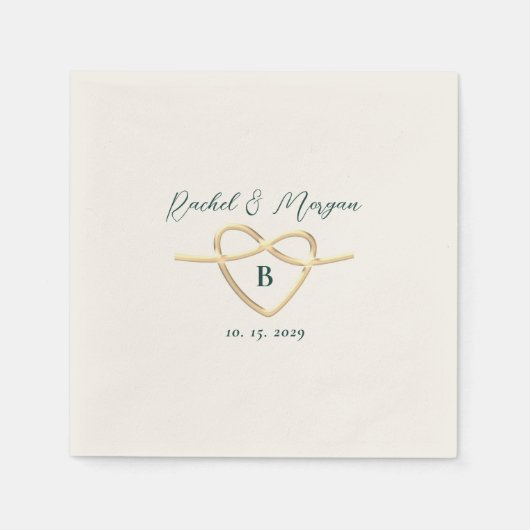 エメモダンラルドグリーン結婚モノグラム スタンダードカクテルナプキン (正面)