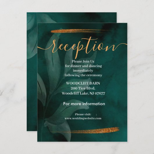 エメモダンラルドグリーン葉と披露宴カード 案内ポストカード (正面/裏面)