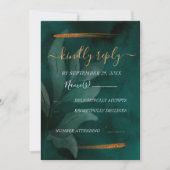 エメモダンラルドグリーン葉とRSVP 招待状 (正面)