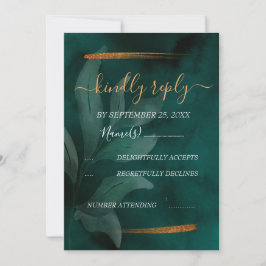 エメモダンラルドグリーン葉とRSVP 招待状