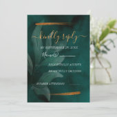 エメモダンラルドグリーン葉とRSVP 招待状 (スタンド正面)