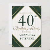 エメモダンラルドホワイトと金ゴールドストライプ誕生日 招待状 (正面)