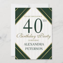 エメモダンラルドホワイトと金ゴールドストライプ誕生日 招待状