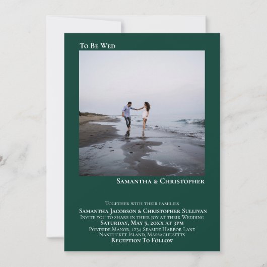 エメモダンラルドミニマルグリーンシンプル写真結婚s 招待状 (正面)