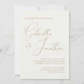 エメモダンロミニマルラルドグリーンクリームスクリプ結婚ト 招待状 (正面)