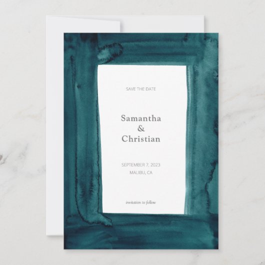 エメユニークラルド水の色の写真の日付を保存 招待状 (正面)