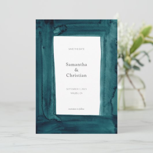 エメユニークラルド水の色の写真の日付を保存 招待状 (スタンド正面)