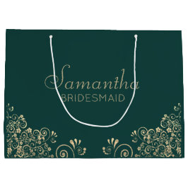 エメラエレガントルド・グリーン・金ゴールド・ブラパーソナライズされたイド ラージペーパーバッグ
