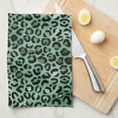 エメラガーリールドグリーングラムレオパードプリント     キッチンタオル (四つ折り)