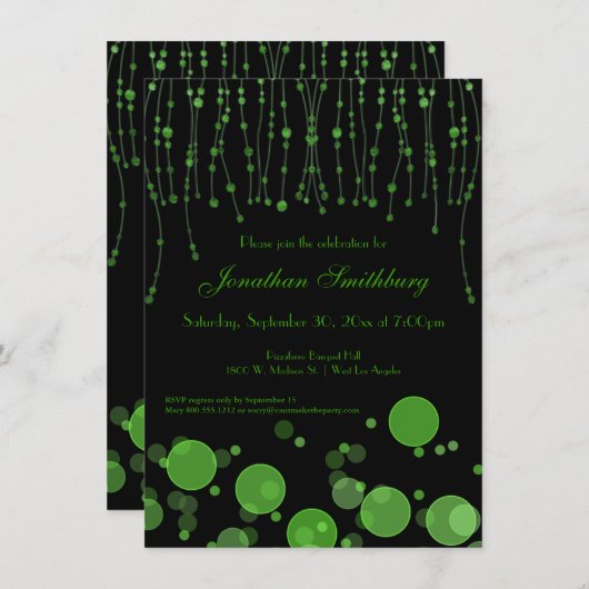 エメラルエレガントドグリーン誕生日パーティー招待状 招待状 (正面/裏面)