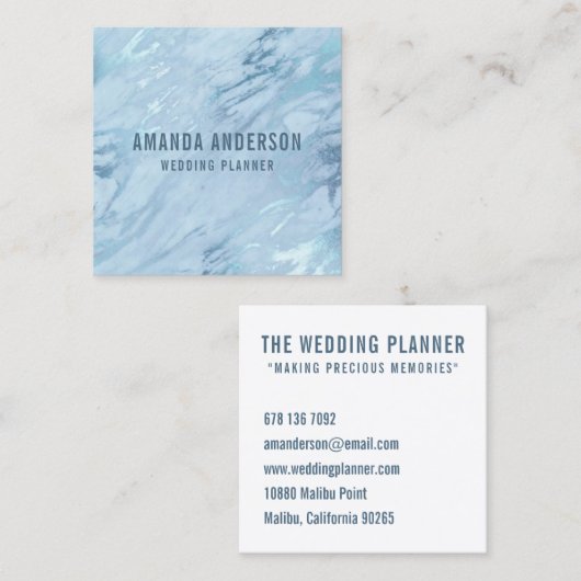 エメラルエレガントドブルー大理石|名刺 スクエア名刺 (正面/裏面)