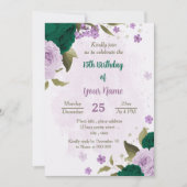 エメラルグリーンパープルフラワーズ誕生日 招待状 (正面)