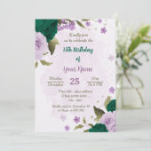 エメラルグリーンパープルフラワーズ誕生日 招待状 (スタンド正面)