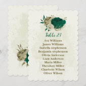 エメラルグリーンベージュのフラワーシーティングチャートカード 招待状 (正面/裏面)