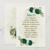 エメラルグリーンベージュのフラワーシーティングチャートカード 招待状 (正面/裏面)