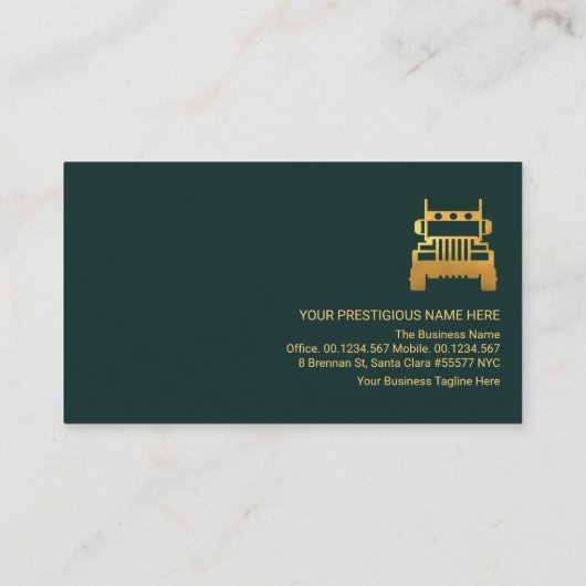 エメラルスタイリッシュドグリーン金ゴールドラインロジスティクスドライバ 名刺 (裏面)
