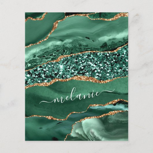 エメラルトグリーン金ゴールドグリッターフライヤーと名前をカスタムする チラシ (正面)