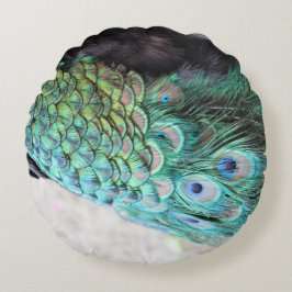 エメラルドおよびベージュエレガントな円形の孔雀の羽 ラウンドクッション
