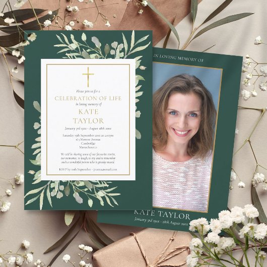 エメラルドお祝い・オブ・ライフ葬儀写真 招待状