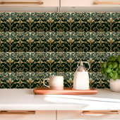 エメラルドとゴールドのアールヌーヴォー花柄 タイル