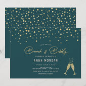 エメラルドとゴールドのブランチ & バブル 招待状 (正面/裏面)