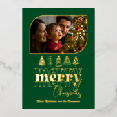 エメラルドとゴールドのモダン レトロ ドゥードル クリスマス フォト 箔シーズンカード (正面)