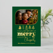 エメラルドとゴールドのモダン レトロ ドゥードル クリスマス フォト 箔シーズンカード (立ち正面)