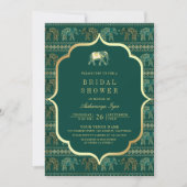 エメラルドとゴールドの象 インドの結婚式前夜のパーティー 招待状 (正面)
