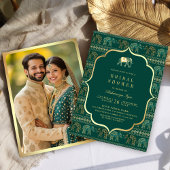 エメラルドとゴールドの象 インドの結婚式前夜のパーティー 招待状