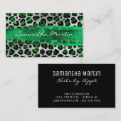 エメラルドとシルバー箔ヒョウのブラシストローク 名刺 (正面/裏面)