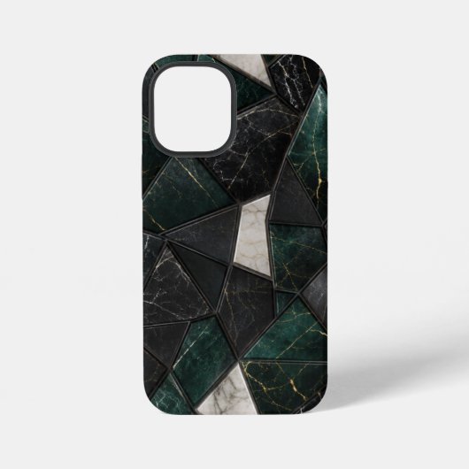 エメラルドとチャコールブラックの大理石幾何学模様 iPhoneケース (裏面)
