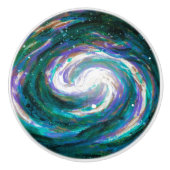 エメラルドとパープル色彩の鮮やか銀河系 セラミックノブ (正面)