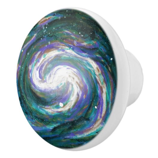 エメラルドとパープル色彩の鮮やか銀河系 セラミックノブ (右)
