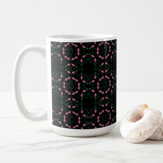 エメラルドとピンクの万華鏡 コーヒーマグカップ (ドーナツ)